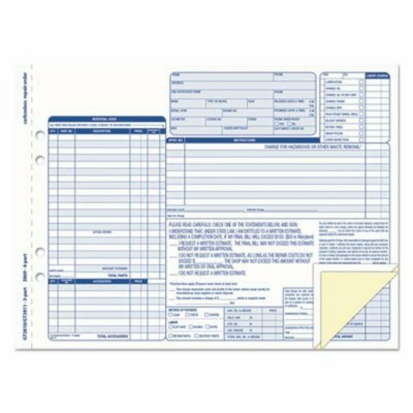 Tops Products TOPS, Auto Repair Four-Part Order Form, 8 1/2 X 11, Four-Part Carbonless, 50 Forms 3869